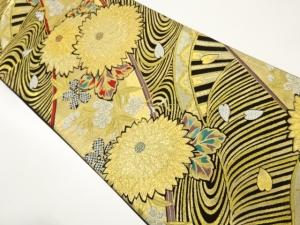 流水に片輪車・菊・桜模様織出し袋帯